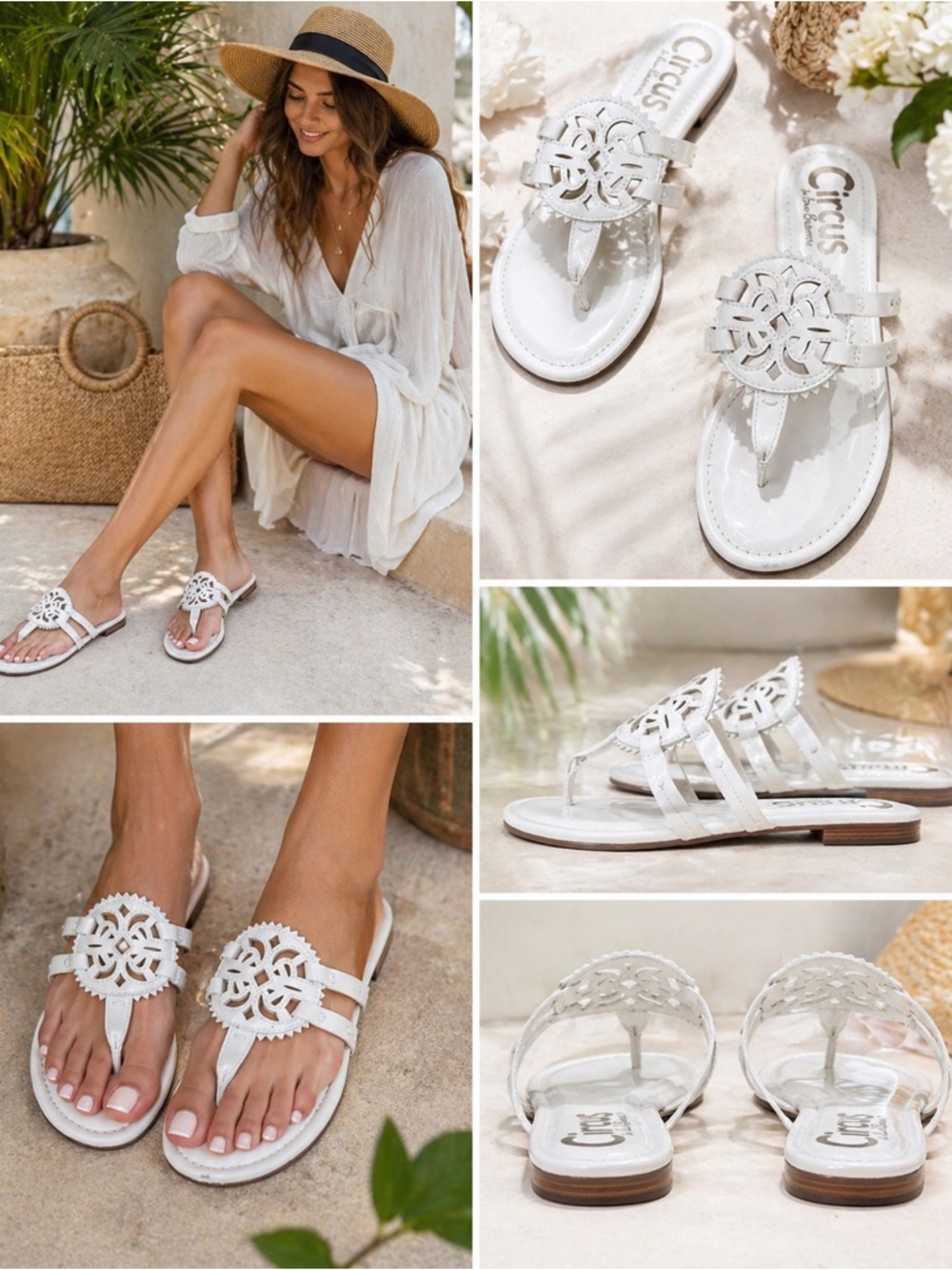 Circus by Sam Edelman Sandals Size 8 White Patent Canyon Cut Out Thong Y2K Flat